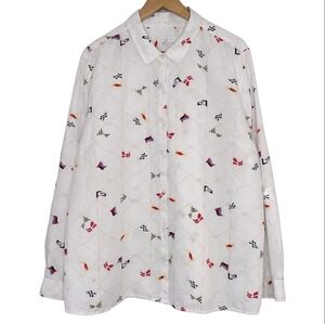 Charter Club Men's Flag Print Linen Cotton Front Button Down Shirt